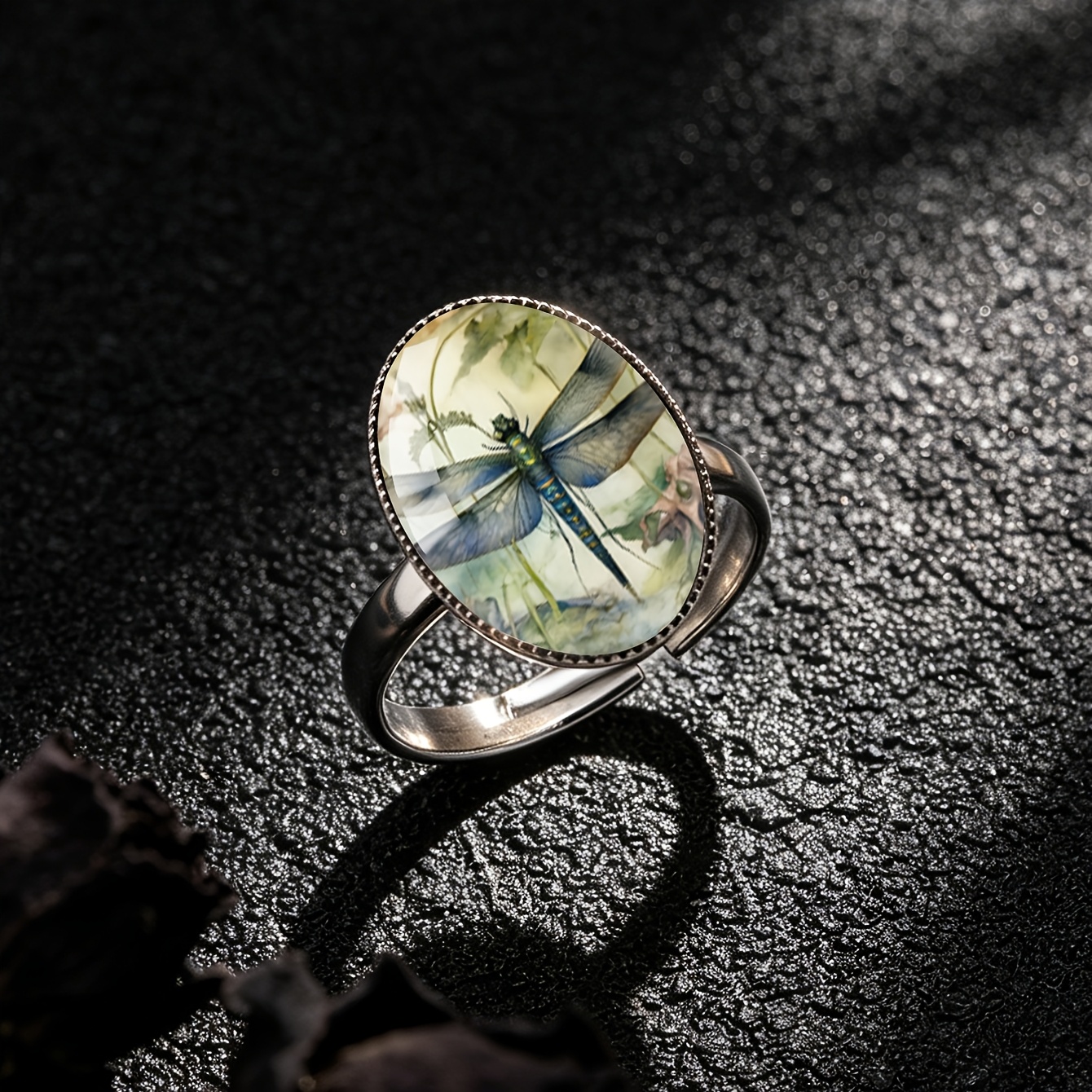 Women's Morandi Watercolor Dragonfly Pattern Stainless Steel Ring